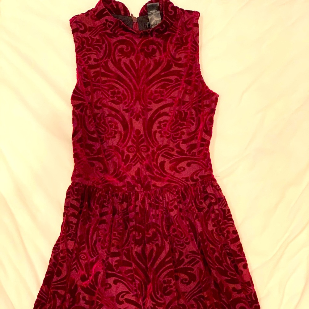 Aqua Red Velvet Turtleneck Dress